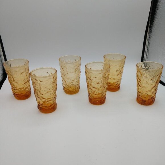 Vintage MCM Anchor Hocking Milano Honey Gold Amber Juice Glasses - Set of 6. - Picture 1 of 5